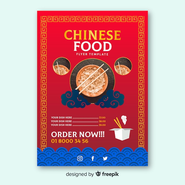 Free Vector photographic chinese food flyer