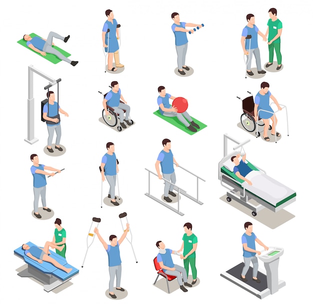 Free Vector physiotherapy isometric icons