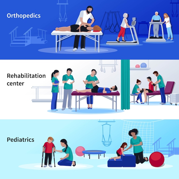 Free Vector physiotherapy rehabilitation 3 flat horizontal center 