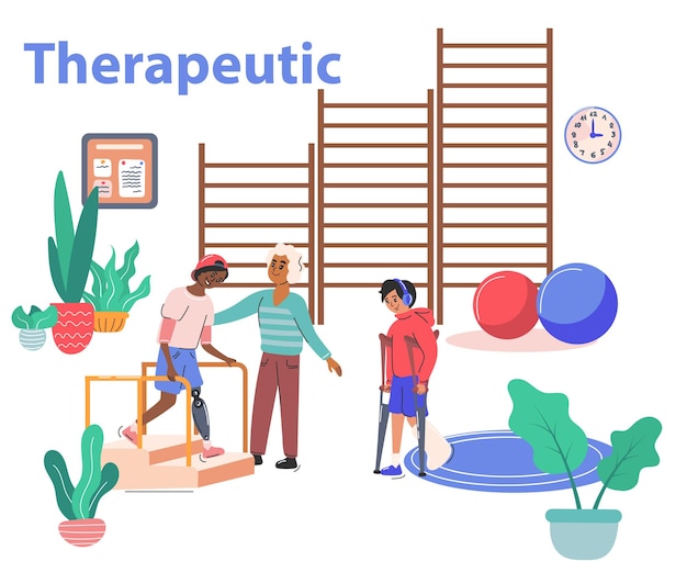 Free Vector physiotherapy and rehabilitation composition with therapeutic symbols flat vector illustration