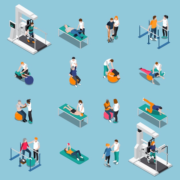 Free Vector physiotherapy rehabilitation isometric people set