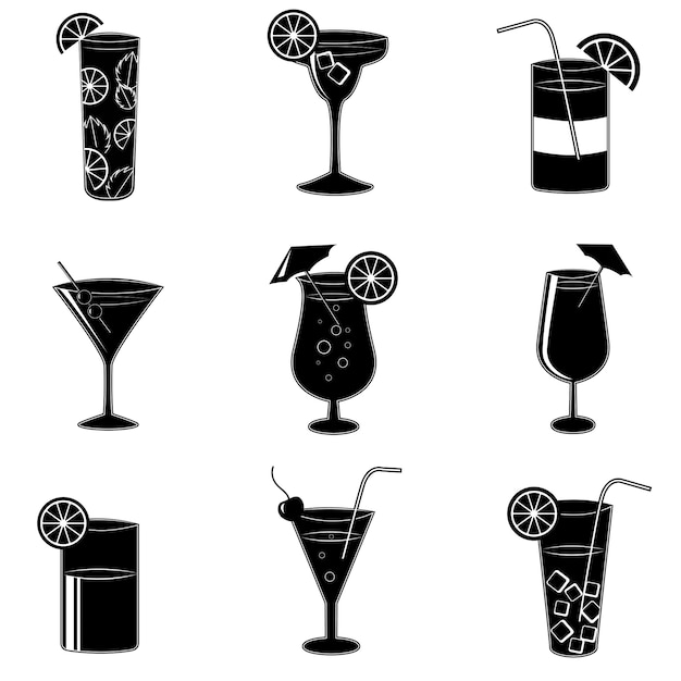 Pictograms of party cocktails with alcohol