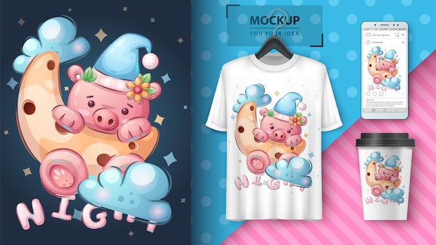 Pig on the moon - poster and merchandising