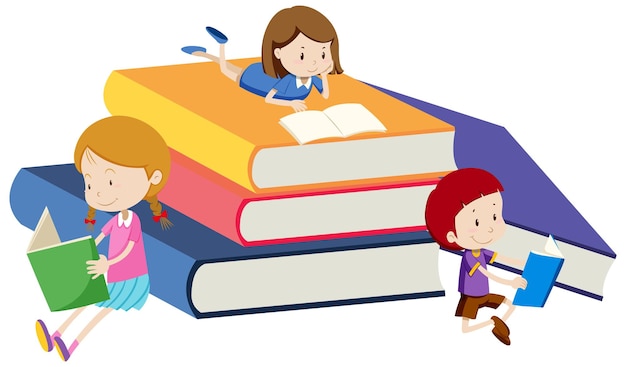 Free vector pile of books with children characters