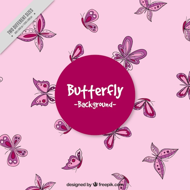 Free Vector pink background with hand-drawn butterflies