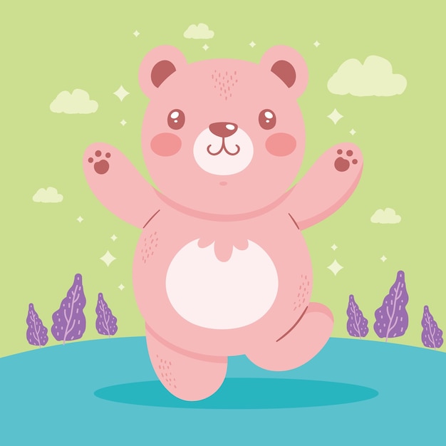 Free vector pink bear in the forest