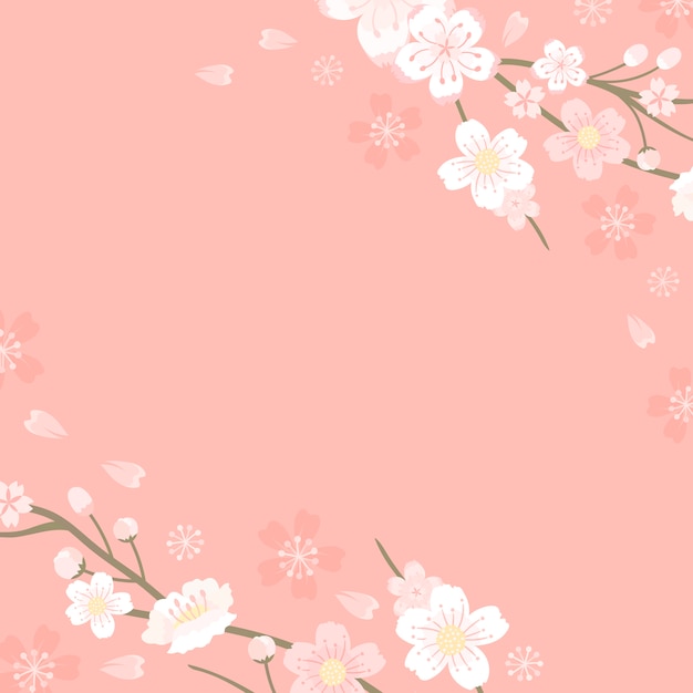 Free vector pink cherry blossom blank background vectot