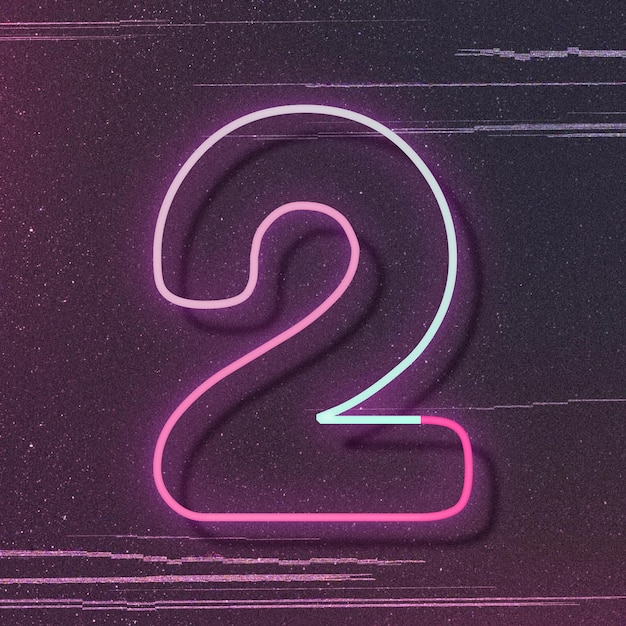 Free Vector pink neon glow number 2 vector font typography