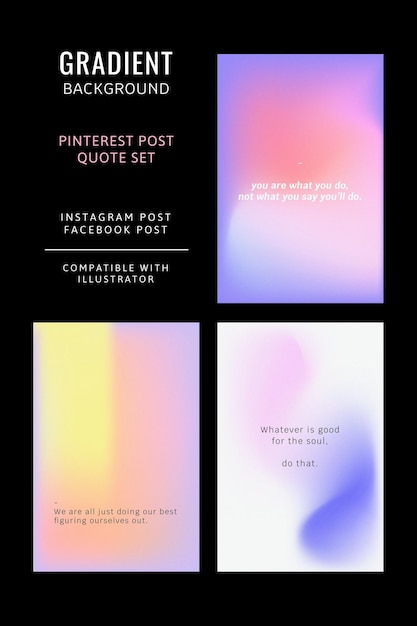 Free Vector pinterest post vector set colorful gradient background