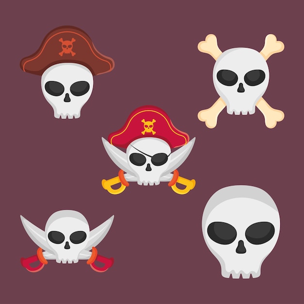 Free vector pirate skulls icon set