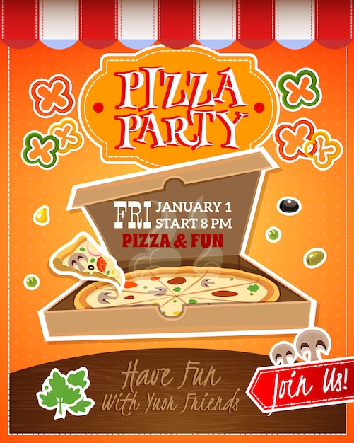 Free Vector  pizza party poster