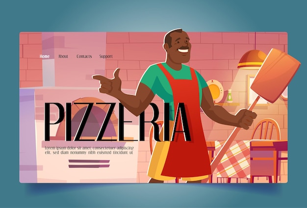 Free Vector pizzeria cartoon landing restaurant opening promo