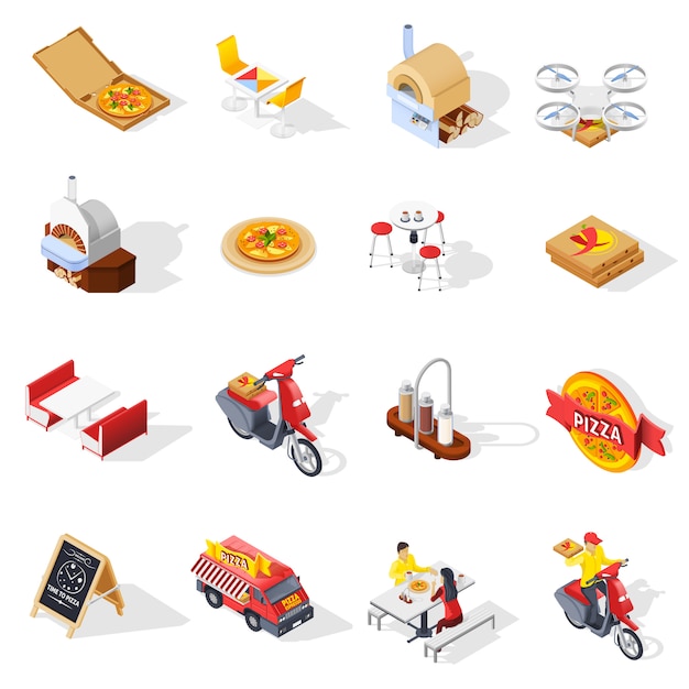 Free Vector pizzeria isometric set