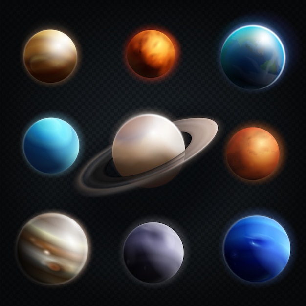 Free Vector planet realistic icon set 