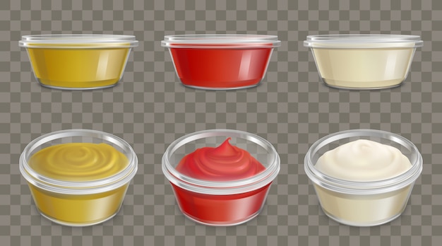 Free Vector plastic containers for sauces realistic vector set