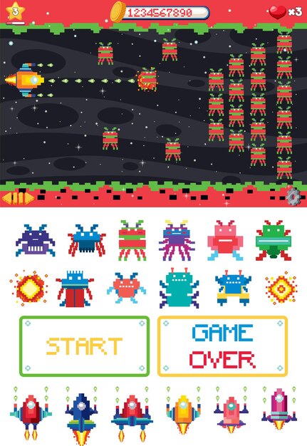 Platform game interface design with icons isolated