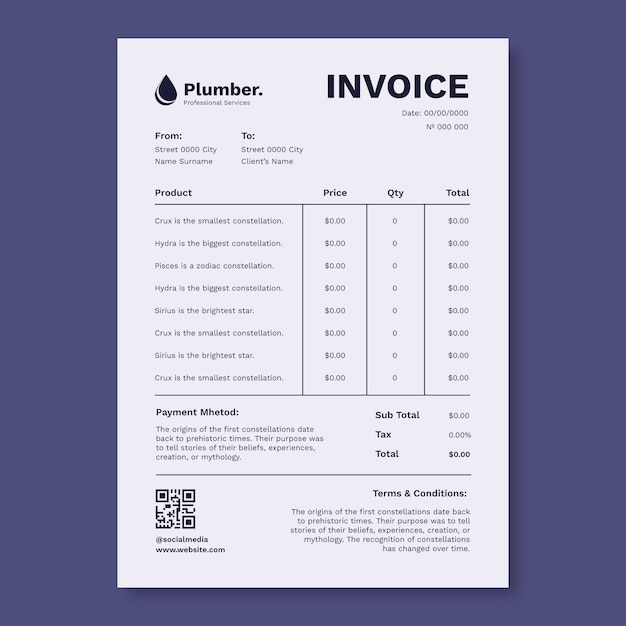 Free Vector plumber invoice template design