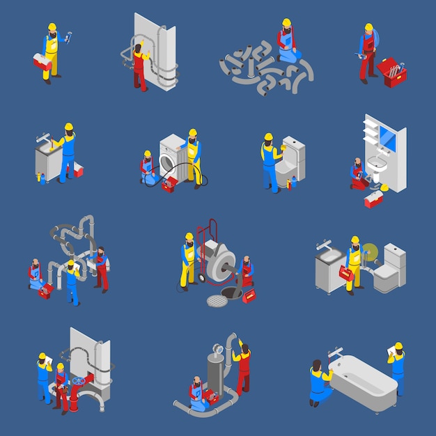 Free Vector plumber isometric people icon set