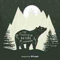 Free vector the poetry of nature is everywhere. lettering on wild bear in the mountains
