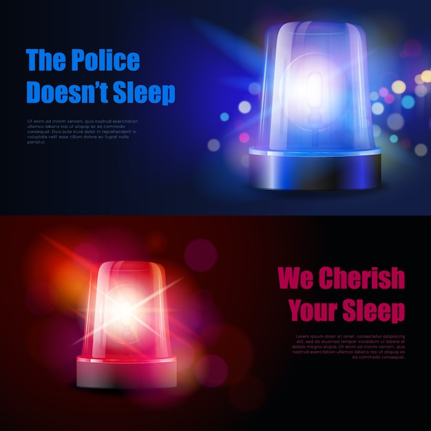 Free Vector police flasher siren with light effects banners 