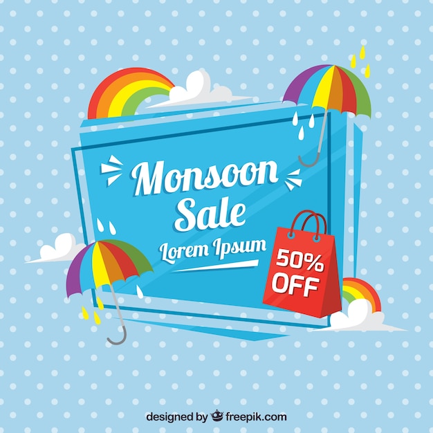 Free Vector polka dot background with monsoon sale umbrella