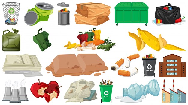 Free vector pollution, litter, rubbish and trash objects isolated