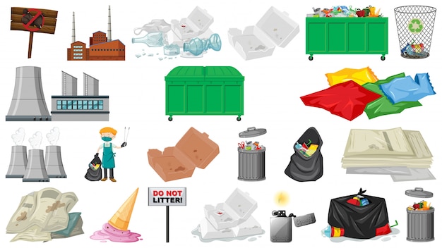 Free Vector pollution, litter, rubbish and trash objects isolated