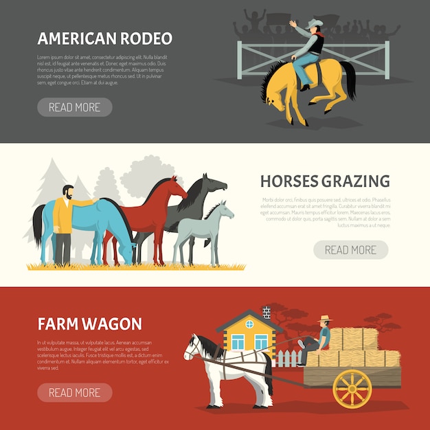 Free vector popular horses breeds horizontal banners set