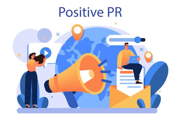 Positive public relations concept Successful brand advertising building relationships with customer Maintenance of the brand reputation Flat vector illustration