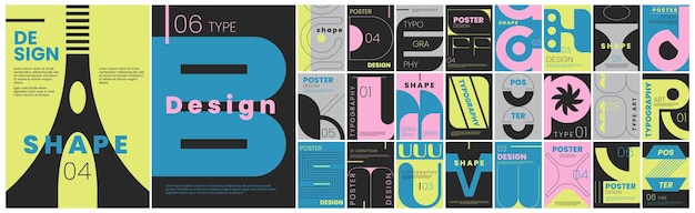 Free Vector posters or banners set of brutalism modern font type