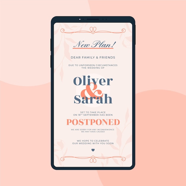 Postponed wedding announce on mobile format