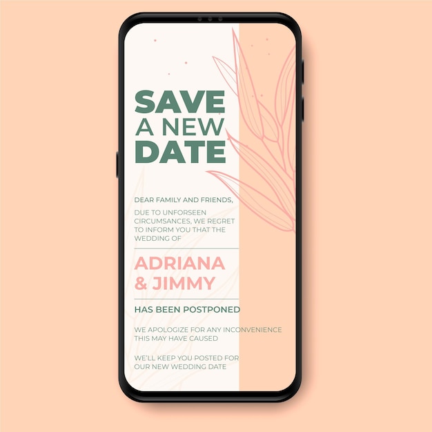 Free vector postponed wedding announcement with smartphone
