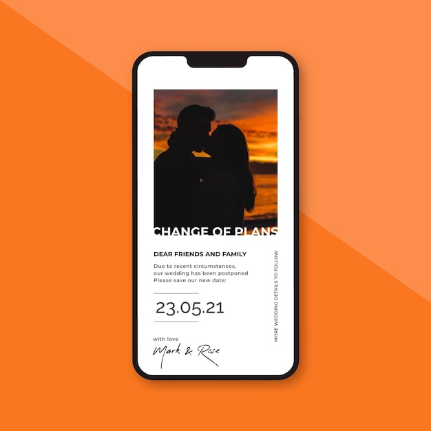 Free vector postponed wedding on mobile concept