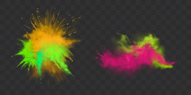 Free Vector powder holi paints set isolated, dye for festival