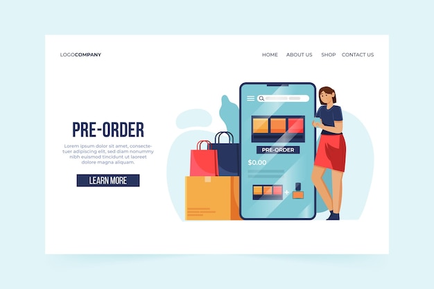 Free Vector pre-order concept - landing page