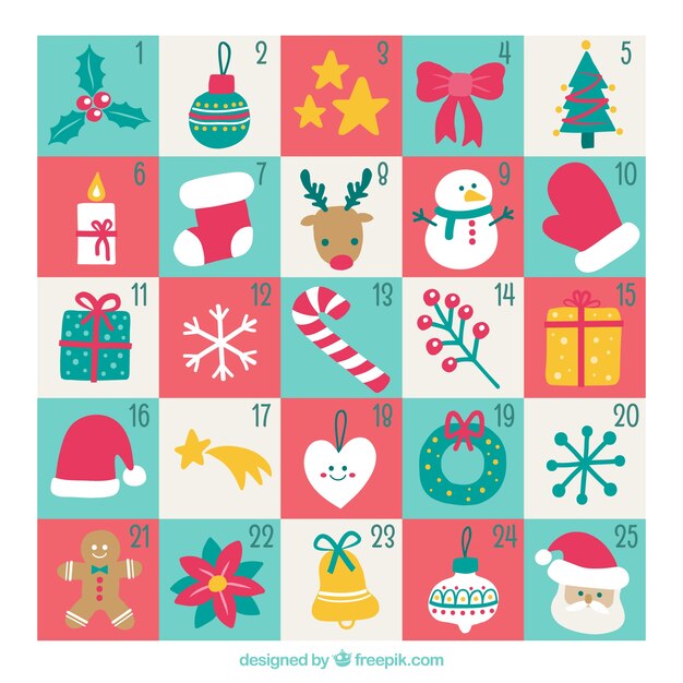 Pretty advent calendar with pretty hand drawn elements