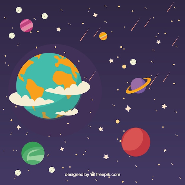 Free Vector pretty background of earth and planets