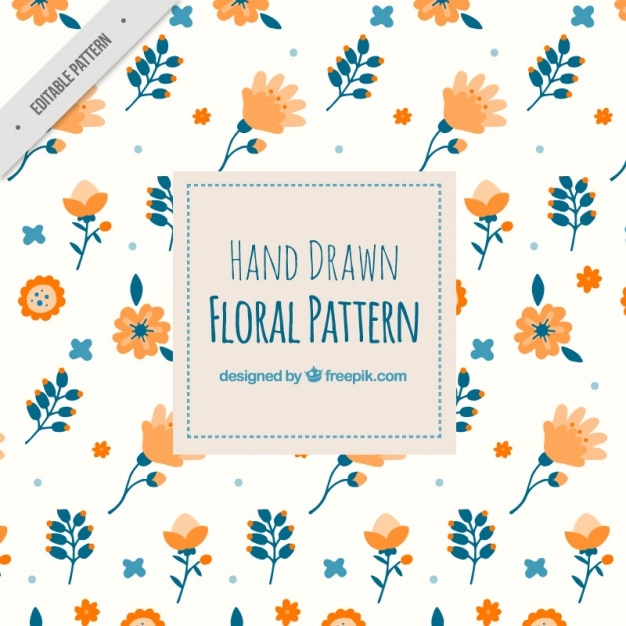 Free Vector pretty floral pattern in orange and blue colors