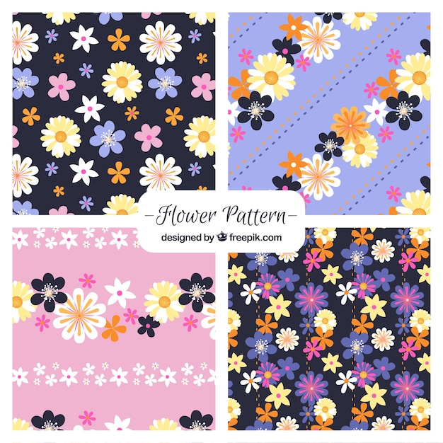 Free Vector pretty flowers patterns collection in flat style