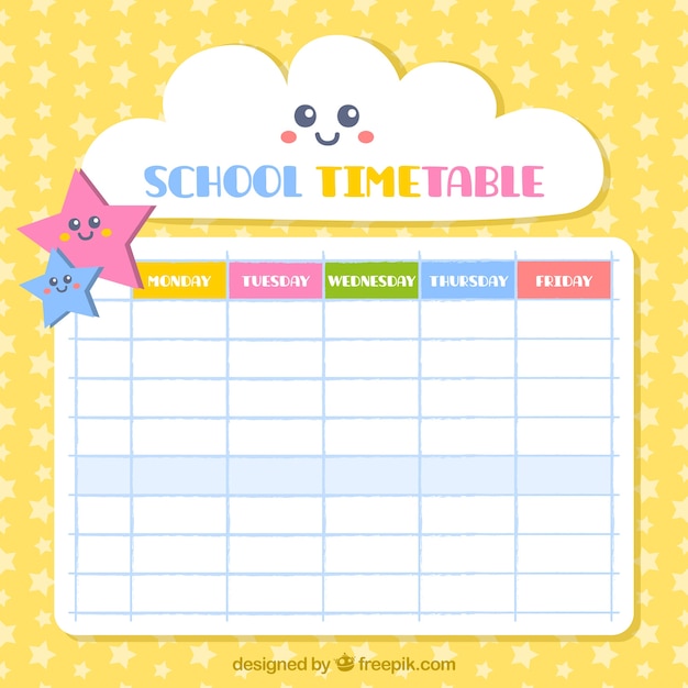 Free vector pretty school calendar with clouds and stars