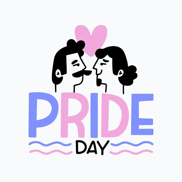 Pride day lettering with gay couple