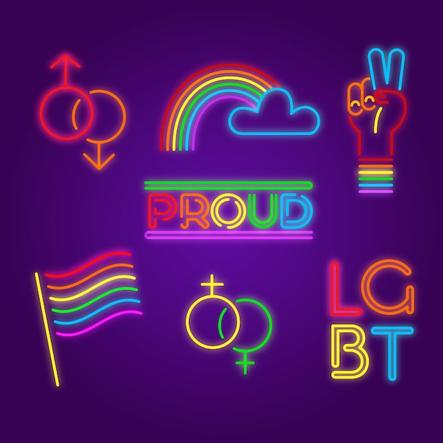 Free Vector pride day neon signs