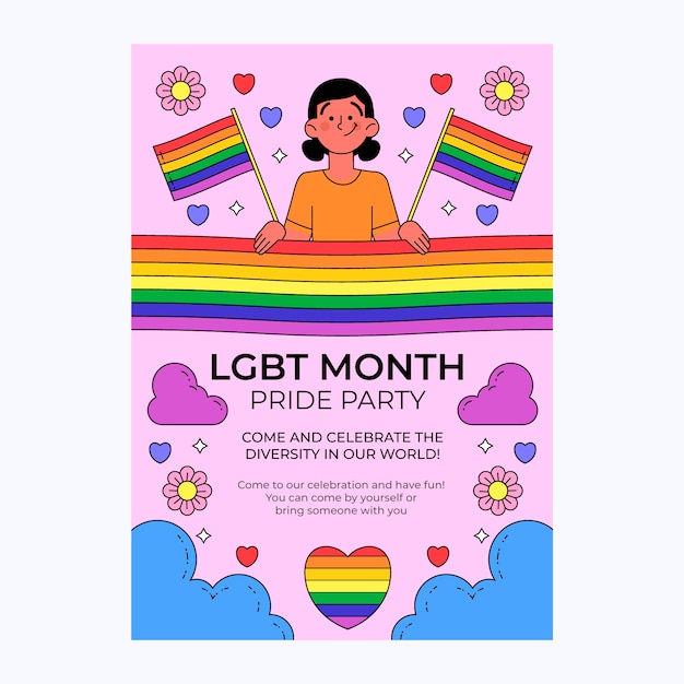 Free Vector pride month hand drawn lgbt poster or flyer