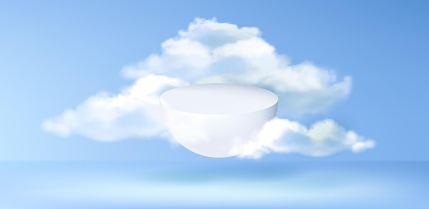 Free Vector product podium flying in blue sky with clouds