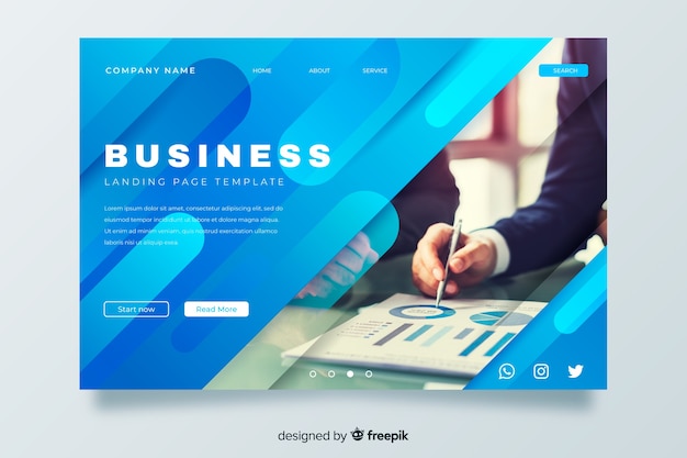 Free vector professional business landing page with image