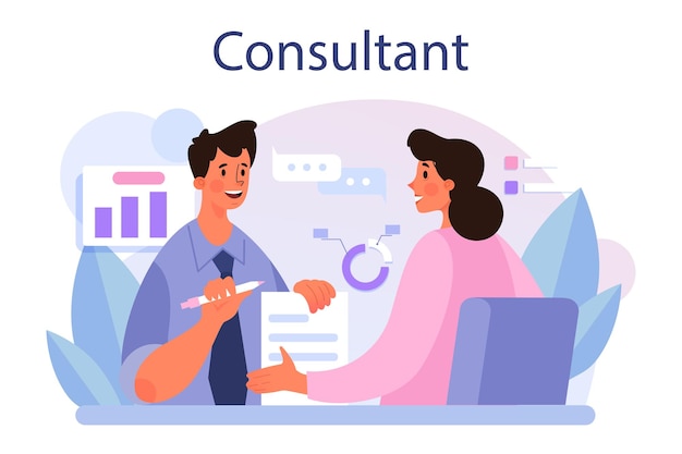 Free Vector professional consulting service research and recommendation idea of strategy management and troubleshooting help clients with business problems isolated flat vector illustration