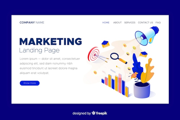 Free Vector professional isometric marketing landing page