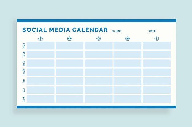 Professional social media weekly planning calendar