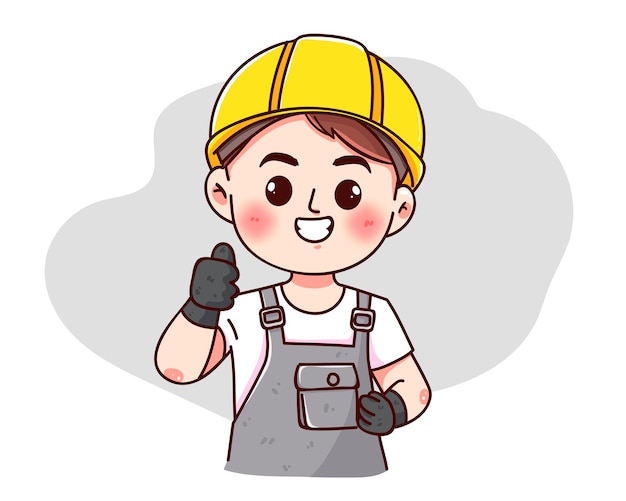 Free vector professional worker safety machine engineer character cartoon hand drawn cartoon art illustration