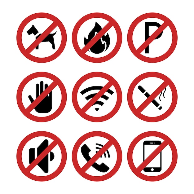 Free Vector prohibited signs set of six